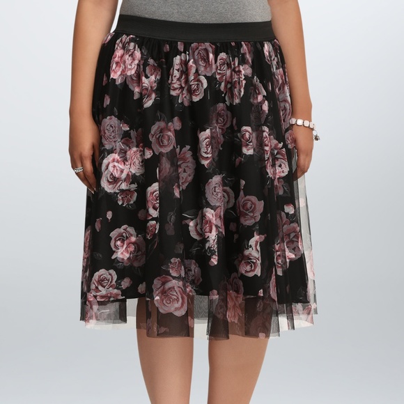 torrid Dresses & Skirts - Torrid Plus Size 2 Floral Tulle Mesh Midi Skirt